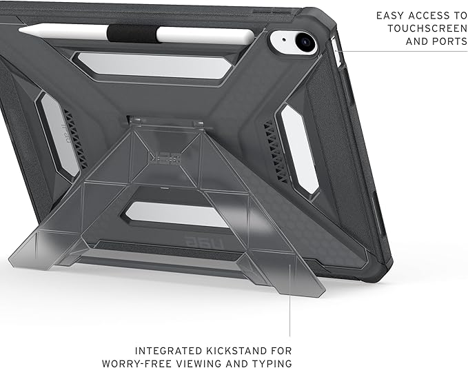 URBAN ARMOR GEAR UAG Designed for iPad 11 A16 11th Gen 2025 Case - A3354 A3355 Rugged Transparent Protective Cover with Kickstand and Pencil Holder Scout Plus Ash