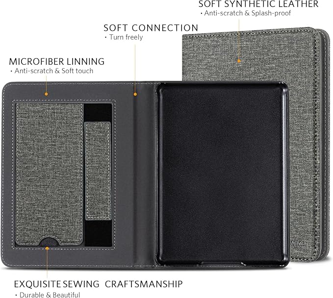 CoBak Case for 6 Tablet Cases (2024 &amp 2022 11th Gen) - PU Leather Smart Cover with Auto Sleep/Wake &amp Hand Strap Premium Protective Case for Tablet CaseGray