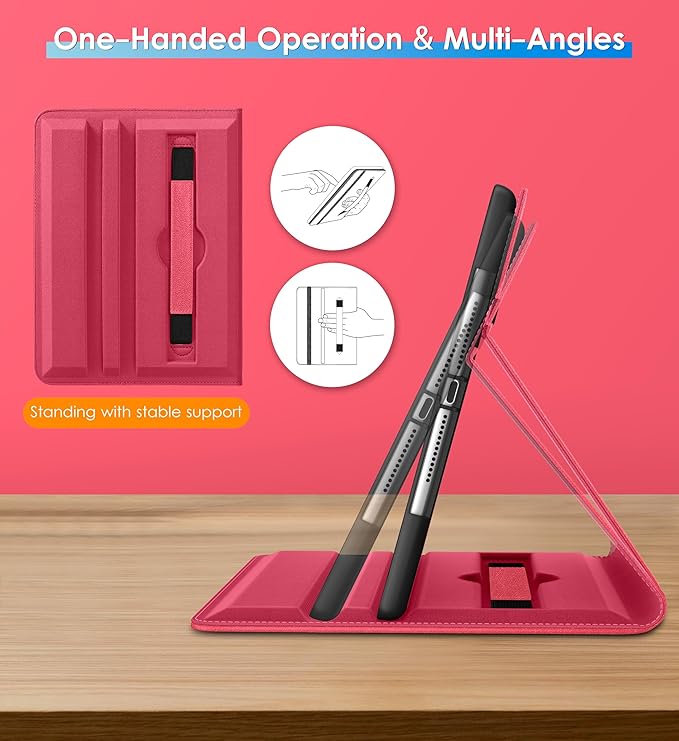 DTTO Rotating Case for iPad 6th / 5th Generation 9.7 Inch 2018/2017 iPad Air 2 / Air 1 Case 360 Degree Swiveling Premium Leather Folio Stand Cover with Pencil Holder-Auto Wake/Sleep Watermelon Red