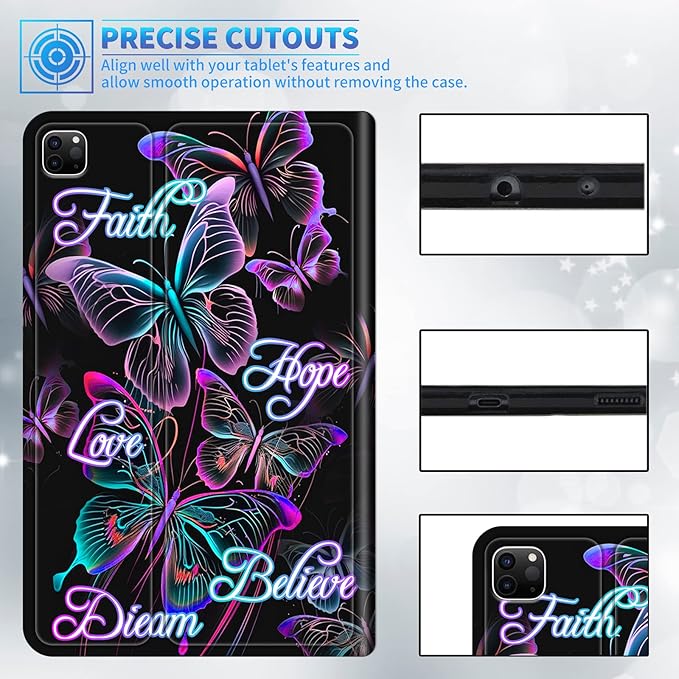 Case for iPad Pro 12.9 6th/5th/4th/3rd Generation 2022/2021/2020/2018 Lightweight TPU Shockproof with Auto Sleep/Wake Cover for 12.9 Inch iPad Pro Pink Purple Butterfly Positive Quotes