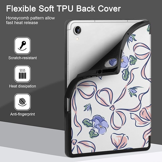 DONGKE Case for Samsung Galaxy Tab S11 5G 11 2025 Model (SM-X730/X736B) Slim Lightweight Trifold Stand Cover with S Pen Holder Auto Sleep/Wake Soft TPU Shockproof Back Pansies Flower