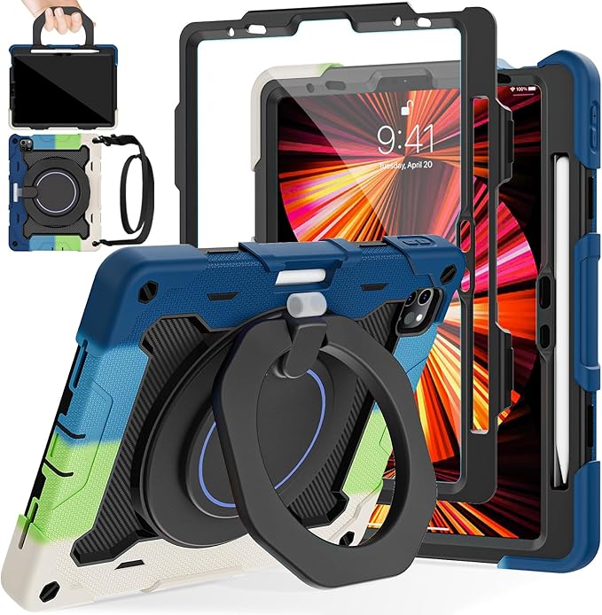 ROISKIN for iPad Air 11 inch M4/M3/M2 Case iPad Pro 11 inch 4th/3rd/2nd/1st GenerationiPad Air 5th/4th 10.9 inch CaseHeavy Duty Shockproof with 360 Stand Handle Shoulder Strap Pen Holder for Kids