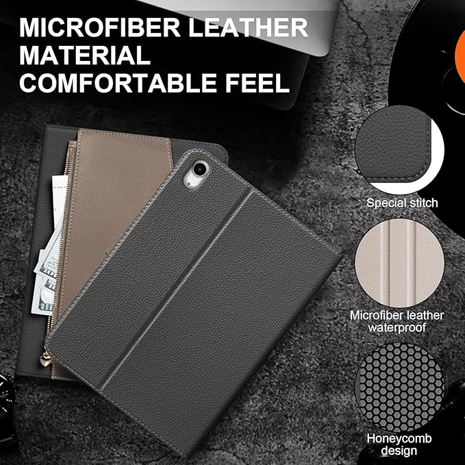 Leather Case for iPad Air 11 M2/M3/M4 (2024-2026) &amp 10.9 4th/5th Gen (2020/2022) with Pocket &amp Buckle Auto Wake/Sleep Shockproof Adjustable StandDark Gray with Gray
