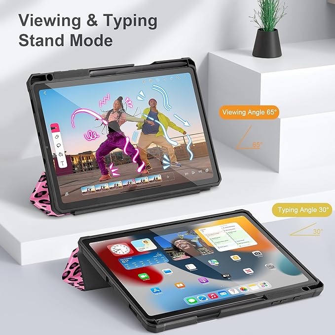 Mektron Case for Samsung Galaxy Tab S6 Lite 10.4 Inch 2024/2022/2020 with S Pen Holder Multi-Angle Viewing with Shockproof Cover Clear Shell + Trifold Stand + Auto Wake/Sleep Composition Book-Bows