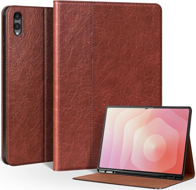 Leather Case for Samsung Galaxy Tab S11 Ultra 2025 14.6-InchModel SM-X930 / SM-X936BPremium Leather Protective Cover with S Pen HolderAuto Sleep/WakeMulti-Angle ViewingRed Brown
