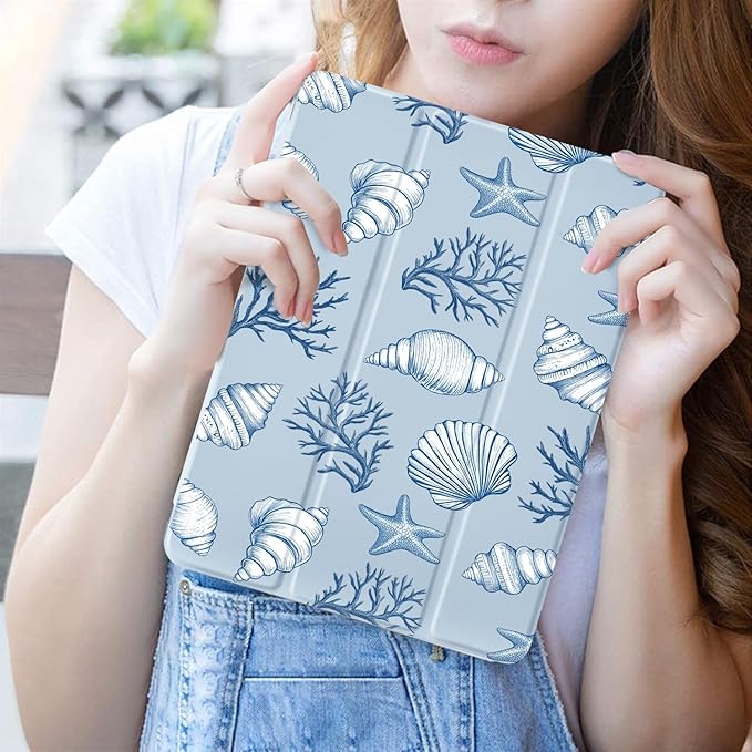 JOYLAND Starfish Pattern for iPad 7th/8th/9th Generation Case (2019/2020/2021) 10.2 inchwith Pencil Holder-Premium Shockproof Case with Soft TPU Back Cover &amp Auto Sleep/WakeBlue
