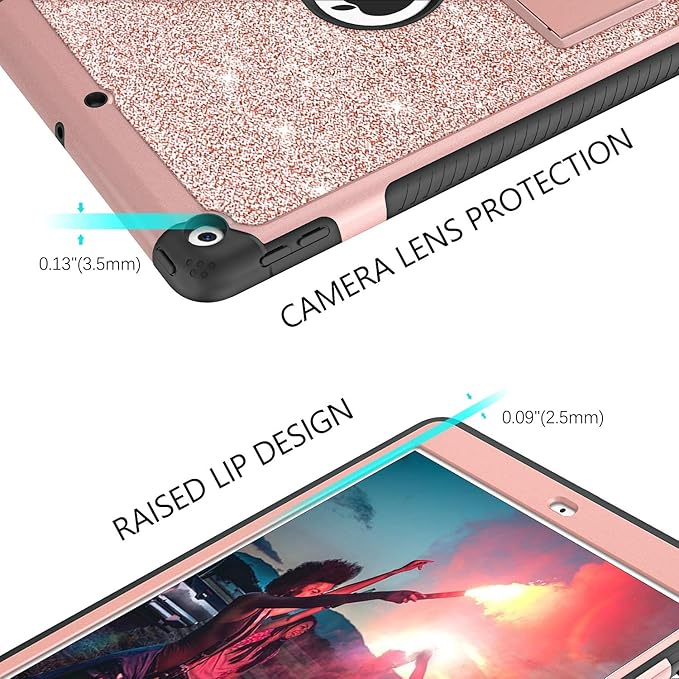 BENTOBEN case for iPad 9th / 8th/ 7th Generation 10.2 ( 2021/2020/2019) Glitter Sparkly 3 Layers Shockproof Kickstand Protective Tablet Cover Rose Gold