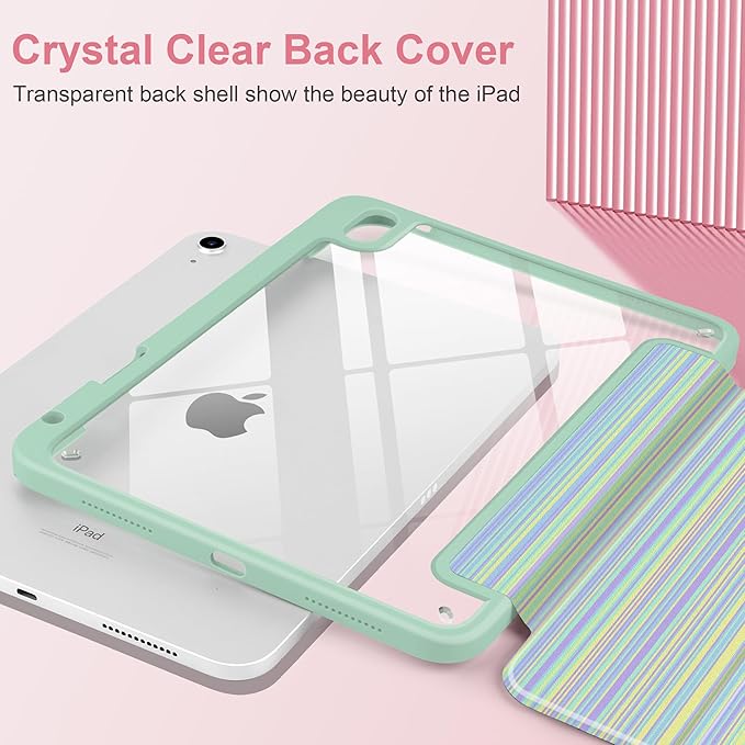 Case for iPad (A16) 11th Generation 11 inch 2025 /iPad 10th Gen 10.9 2022 - Aesthetic Cute Preppy Design Trifold Cover with Soft TPU Bumper Clear Back Auto Sleep/Wake Lines Green