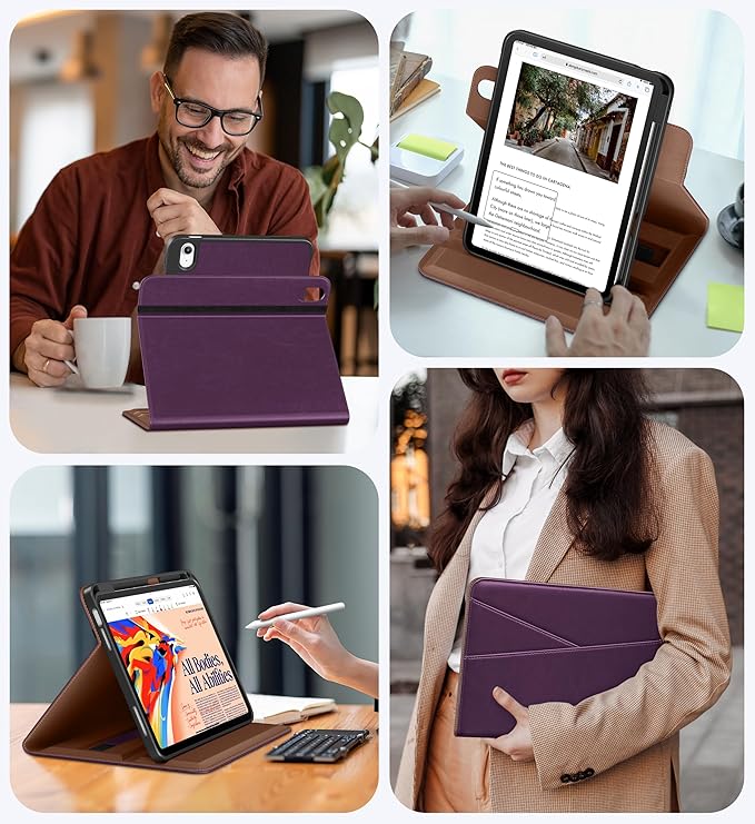 DTTO for iPad A16 Case iPad 11th / 10th Generation Case (2025/2022) 360 Degree Rotating Premium Leather Folio Stand Cover with Pencil Holder Purple
