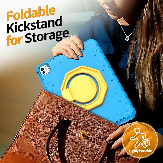 for iPad Pro 13 inch Case 2025 M5 / 2024 M4 with 360° Rotating Kickstand Rugged EVA Foam Shockproof Drop Proof Protective iPad 13 Pro Case for Home &amp School Use Blue