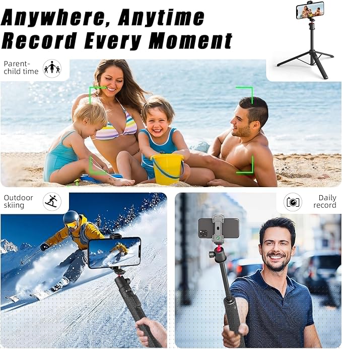 KINGJOY 66 Phone Tripod &amp Camera Selfie Stick Lightweight Travel Stand with Lockable Base 360° Ball Head Cold Shoe and Wireless Remote Expandable to 66.2 for Vlogging &amp Photography