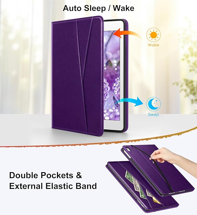 DTTO for iPad 6th / 5th Generation 9.7 Inch (2018/2017) iPad Air 2 / Air 1 Case 360 Degree Rotating Premium Leather Folio Stand Cover with Pencil Holder Dark Purple