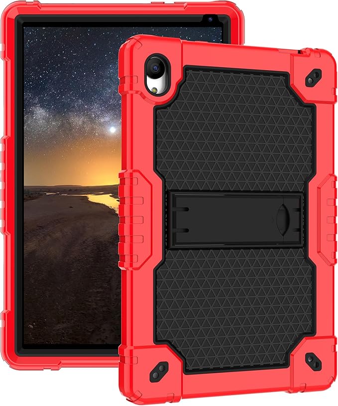 Deomoil for Urao C107/Jeazans OC101/C107 10.1 inch Tablet Hybird Case with Stand with 2 PCS Screen Protector for HiGrace C107/ZOFYWNAS C107/Freeski C107/Pswarfd 10.1 inch Tablet (Red/Black)