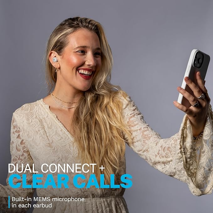 JLab Go Pop ANC True Wireless Earbuds &amp Charging Case Cloud White Active Noise Cancelling 10mm Drivers Dual Connect Customize Your Sound with App Be Aware Mode Compact Fit MEMS Microphone