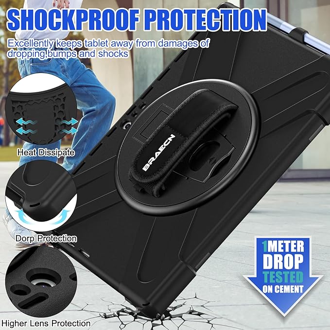 BRAECNstock Silicone Case for Microsoft Surface Pro 7+ Plus/Pro 7/6/5/4 12.3 inch Shockproof Rugged Cover with Screen Protector 360° Rotating Hand Strap + Stand Pen Holder Shoulder Strap Black