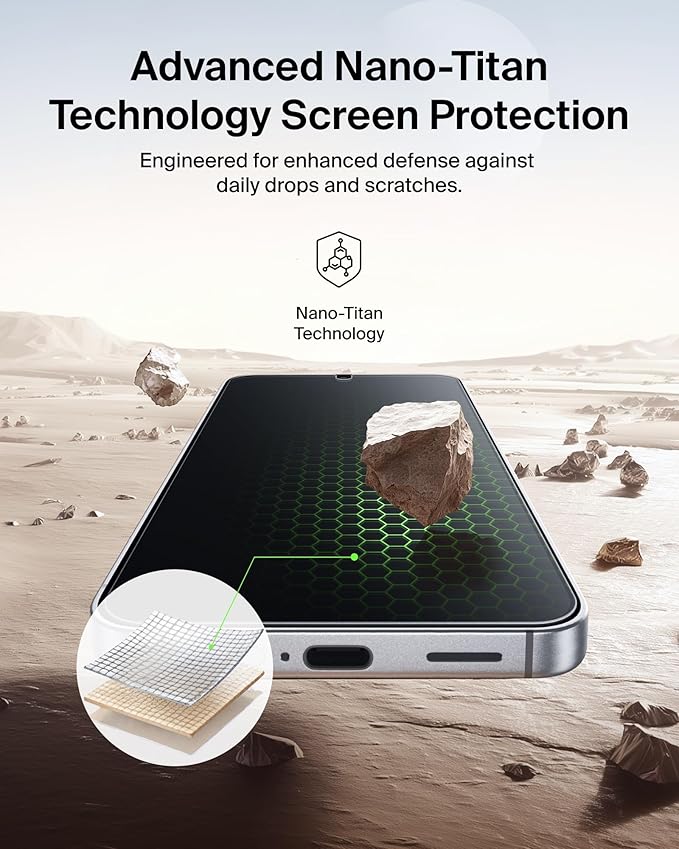 Belkin Titan SmartShield Anti-Reflective Screen Protector for Samsung Galaxy S26 Scratch Resistant Impact Protection Anti-Fingerprint Ultra-Thin w/Easy Align Tray for Bubble Free Application