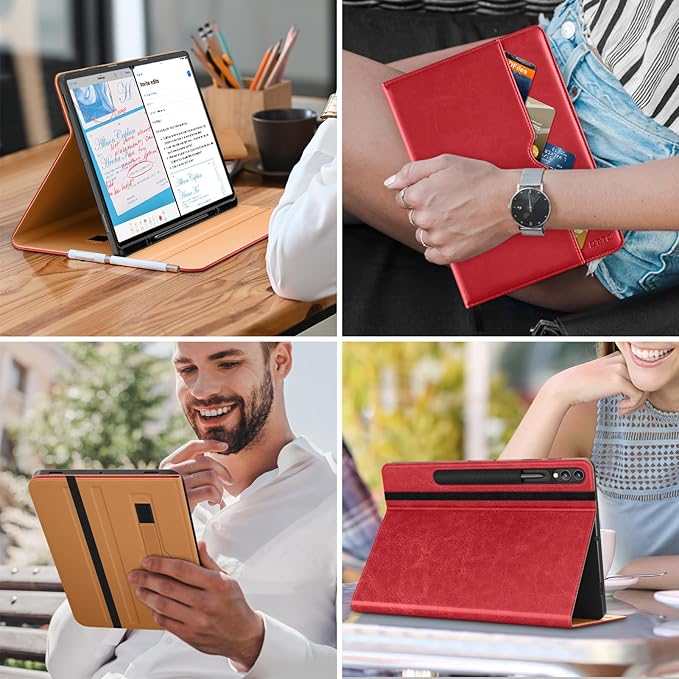 DTTO for Samsung Galaxy Tab S10 Ultra / S9 Ultra / S8 Ultra Case 2024/2023/2022 Premium Leather Business Folio Stand Cover with S Pen Holder for 14.6 Inch Tablet Auto Wake/Sleep Red