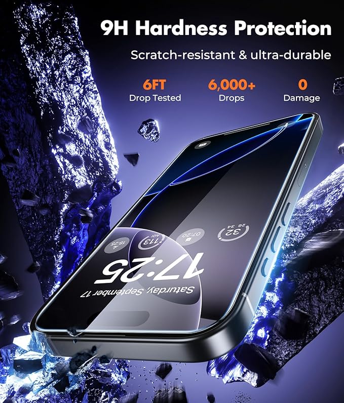 UNBREAKcable iPhone 16 Pro Screen Protector 3-Pack 3 Tempered Glass + 3 Camera Lens Protectors 9H Hardness HD Clarity Anti-Fingerprint Case Friendly 6.3 Inch
