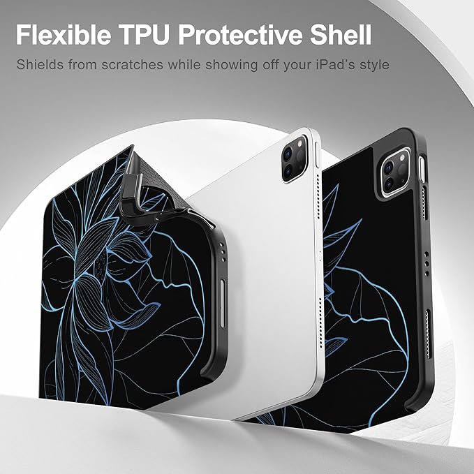 May Chen Case for iPad Pro 11 inch (4th 3rd 2nd &amp 1st Gen) 2022 2021 2020 2018 Trifold Stand + Pencil Holder + Auto Wake/Sleep + Soft TPU Protective Stand Back Cover Botanical line