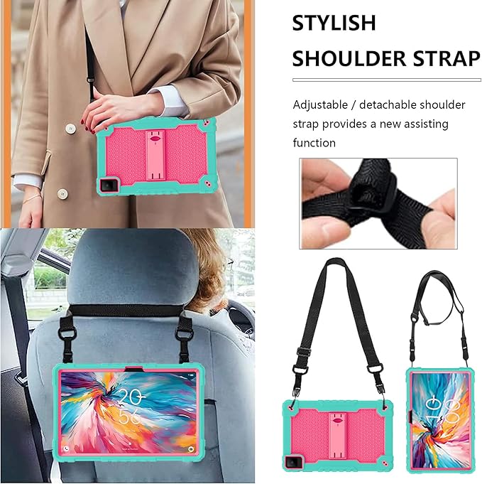 for TCL TAB 10 NXTPAPER 5G 10.4 Inch Tablet case Hybrid Shockproof Silicone Gel Protective Cover with Kickstand for TCL TAB 10 NXTPAPER 5G 10.4 Inch 2025 (9199S) (Green/Pink+2 PCS Glass)