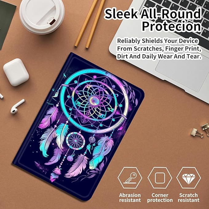 DIGTIALLL Case for iPad A16 11th Generation 11 inch 2025 / i10th Generation 10.9 Inch 2022 PU Leather Smart Premium Stand Protective Cover with Auto Sleep/WakeRainbow Dream Catcher
