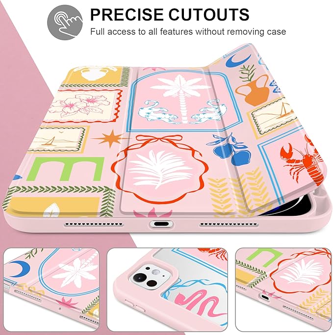 Case for iPad Pro 13 inch (M5) 2025 (M4) 2024 Release Slim Lightweight Cute Light Pink Cover with Clear Back TPU Edge Pencil Holder Trifold Stand Creative Collage