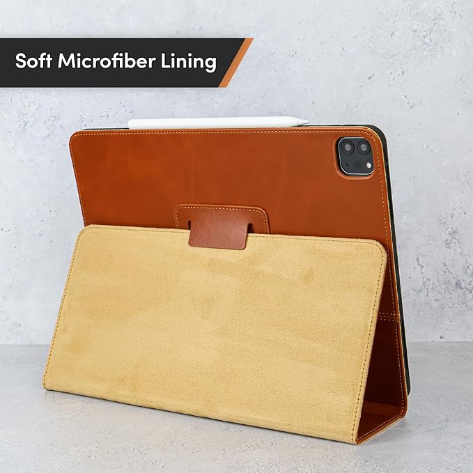 Casemade Real Leather Case Compatible with iPad Air 13-inch M4 (2026) M3 (2025) M2 (2024) / Pro 12.9-inch (4th/5th/6th/Gen) - Full-Grain Leather Cover Auto Sleep/Wake Dual Stand Position (Tan)
