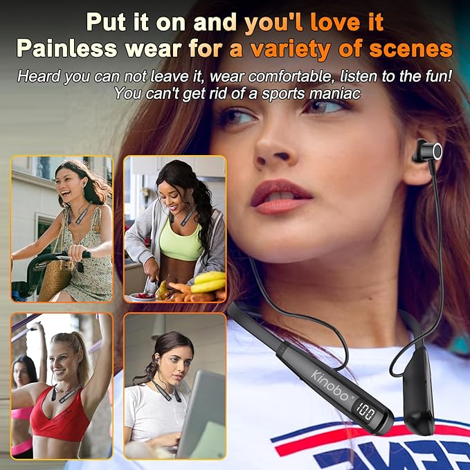 Neckband Bluetooth Headphones 6.0 Bluetooth 100 Hours PlaytimeIPX7 Sports Waterproof Earbuds with Microphone Noise Cancelling with HiFi Speakers Multiple Switchable Sound Modes