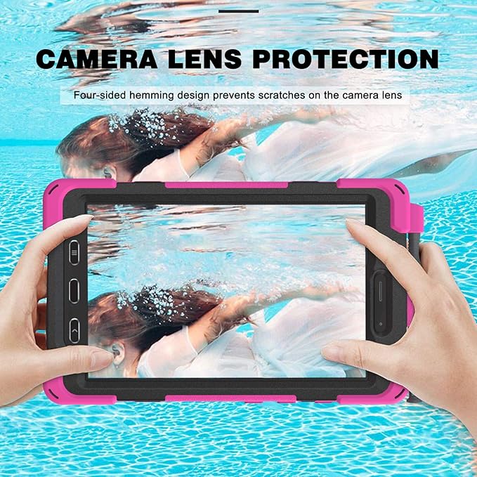 Case for Samsung Galaxy Tab Active 3 8 T570 T575 T577 Heavy Duty Shockproof Rugged 3 Layer Kids Durable Case with 360 Swivel Kickstand Shoulder Strap &amp Hand Strap (Rose Red)