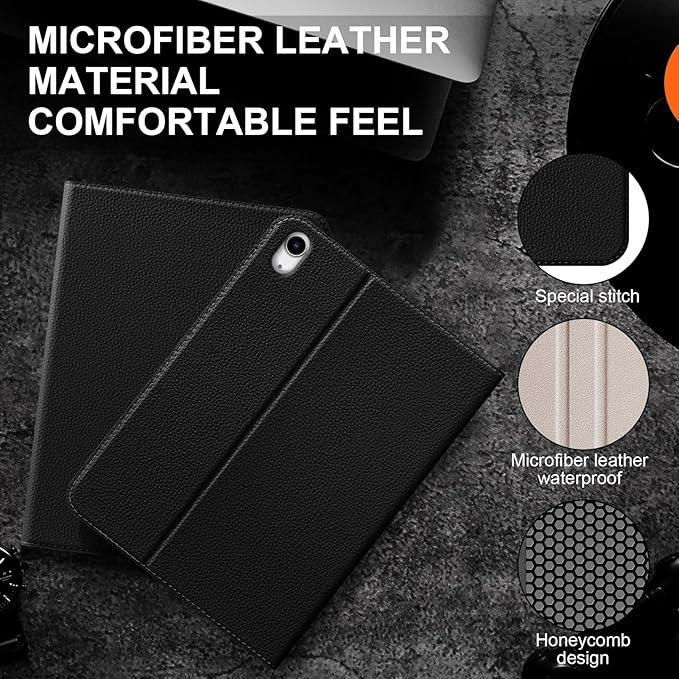 for iPad 11th Gen 11 inch 2025 &amp 10th Gen 10.9 inch 2022 Case with Pencil Holder Premium Leather Smart Cover Auto Wake/Sleep Multi-Angle Protective Stand CaseBlack