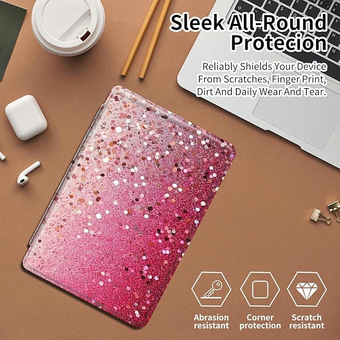 Case for Samsung Galaxy Tab S8 Plus 2022/S7 FE 2021/S7 Plus 2020 12.4 Inch Pink Glitter Theme 360 Degree Rotating Stand Smart Protective Cover for Samsung S7 FE Tablet