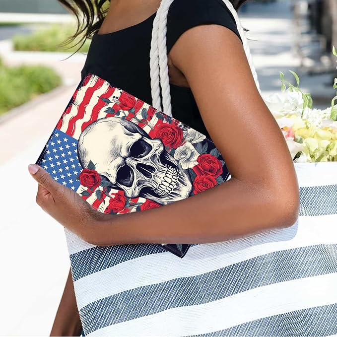 American Flag Skull Roses
