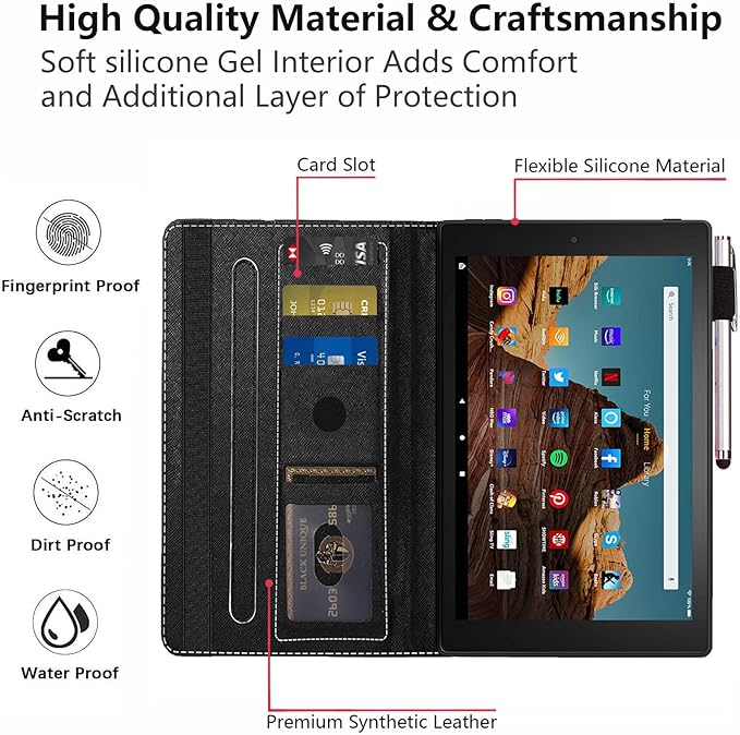 Case for Amazon Kindle Fire HD 10 Tablet 10.1 (9th/7th Generation 2019/2017 Release) Slim PU Leather Stand Cover with Card Slot &amp Auto Wake/Sleep Dreamcatcher Fox