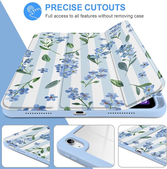 Blue Watercolor Flowers&Stripes