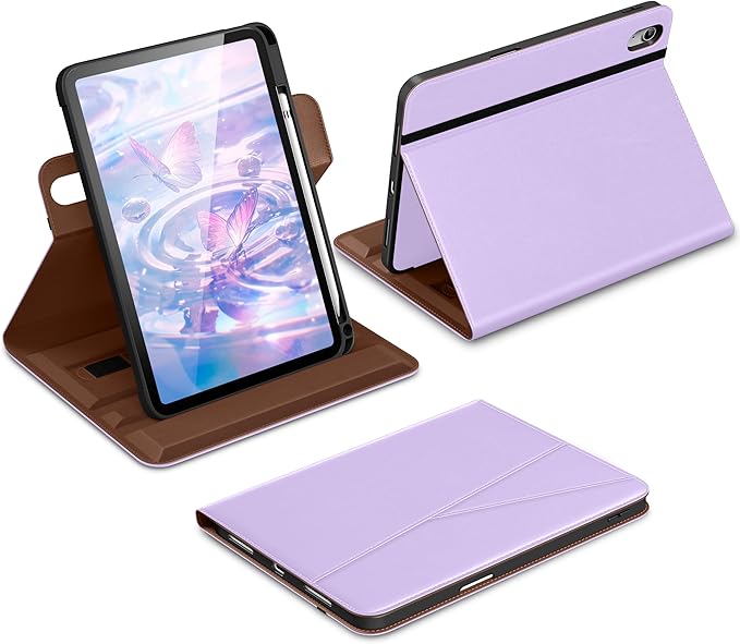 DTTO for iPad A16 Case iPad 11th / 10th Generation Case (2025/2022) 360 Degree Rotating Premium Leather Folio Stand Cover with Pencil Holder New Lavender