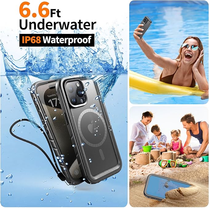Cozycase for iPhone 14 Pro Max Waterproof Shockproof Dustproof Case [Compatible with MagSafe] - Heavy Duty/360 Full Body/Military Grade/Rugged Built in Screen/Camera Protector with Lanyard Black