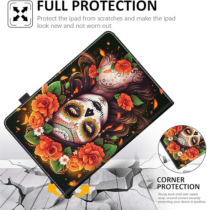 Case Fits Amazon Kindle Fire HD 8 &amp 8 Plus Tablet (12th Generation/10th Generation 2022/2020 Release) 8 Multi-Angle Smart Stand Cover Auto Sleep/WakeSexy Woman with Roses Sugar Skull