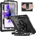 Timecity Case for Samsung Galaxy Tab S8 Plus/ S7 FE 5G Case 12.4'' with Screen Protector &amp 360° Swivel Kickstand &amp Hand Shoulder Strap for Galaxy Tab S7 FE/ S8 Plus/ S7 Plus 12.4 inch -Black