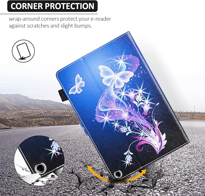 Dteck Case for All-New Fire HD 10 &amp HD 10 Plus Tablet (2021 Release 11th Generation) - Slim Multi-Angle Folio Stand Premium PU Leather Protective Smart Cover with Auto Wake Sleep Twinkle Butterf