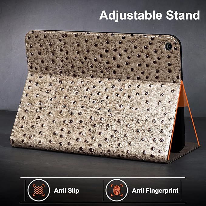 Gexmil Leather Case for iPad 10.2 Inch 9th/8th/7th Gen 2021/2020/2019Premium Cowhide Folio Cover with Auto Wake/SleepAdjustable Stand Anti FingerprintKhaki