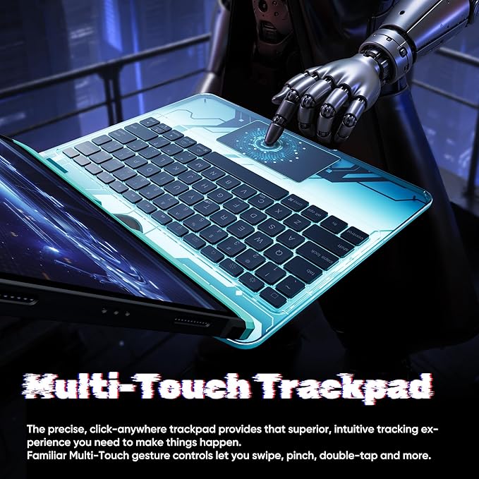 KITONE Transparent Case with Wireless Keyboard for iPad 10.2-in (7th 8th and 9th Gen) 7 Colors Backlight Trackpad 360°Rotating Stand Tech Style