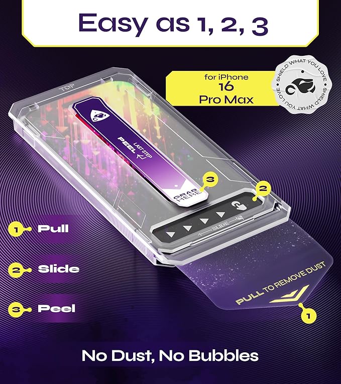 Defenslim for iPhone 16 PRO MAX Screen Protector (2Pack) 6.9 Tempered Glass 9H Hardness Ultra HD Clear Case Friendly Easy Auto-Dust &amp Align Install Kit WonderShield