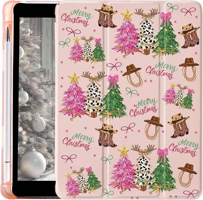 MAYCARI Cute Bow Christmas Tree Case for Ipad Pro 11''4Th/3Rd/2Nd Generation Fashion Aesthetic Boot Leather Cover Auto Sleep/Wake TPU Back Case for Ipad with Pencil Holder (2022/2021/2020)