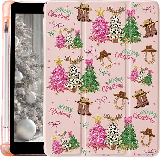 MAYCARI Cute Bow Christmas Tree Case for Ipad 7Th/8Th/9Th Generation Fashion Aesthetic Boot Leather Cover Auto Sleep/Wake TPU Back Case with Pencil Holder 10.2 '' 2019/2020/2021(Girl Women)