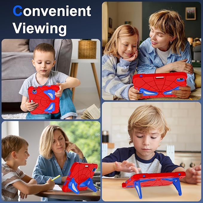 Kids Case for iPad mini 7 A17 Pro 2024/ Mini 6 8.3 inch Spider Case for iPad mini 7th 6th Generation Shockproof Durable Full Protective Cover with Pencil Holder Kickstand (Red+Blue)