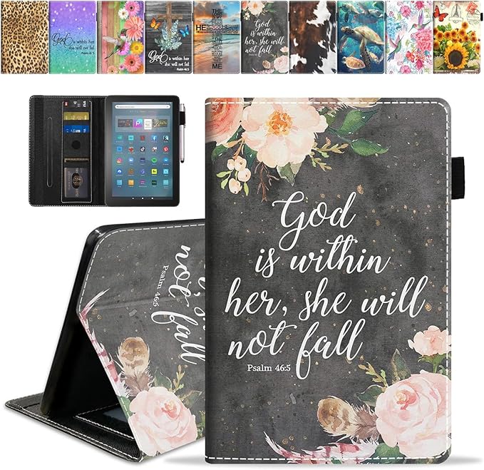 Case for All-New Amazon Fire Max 11 Tablet (11 Inch 13th Generation 2023 Release) with Card Slot &amp Auto Sleep/Wake - Slim PU Leather Stand Folio Cover Floral Quote Bible Verse Psalm 46:5