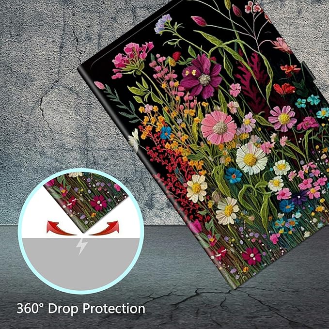 Rossy Universal 10.0 Tablet Case Universal Case for 9.6-10.5 Inch Android Tablet Slim PU Leather Stand Folio Shell Cover with 360 Degree Rotatable Kickstand Multiple ViewingWildflowers