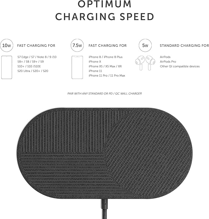 NATIVE UNION Drop XL Wireless Charger – 10W Multi-Device Fast Charging Pad Compatible with iPhone &amp Qi Compatible Devices(Adapter for US China and Australia Included)