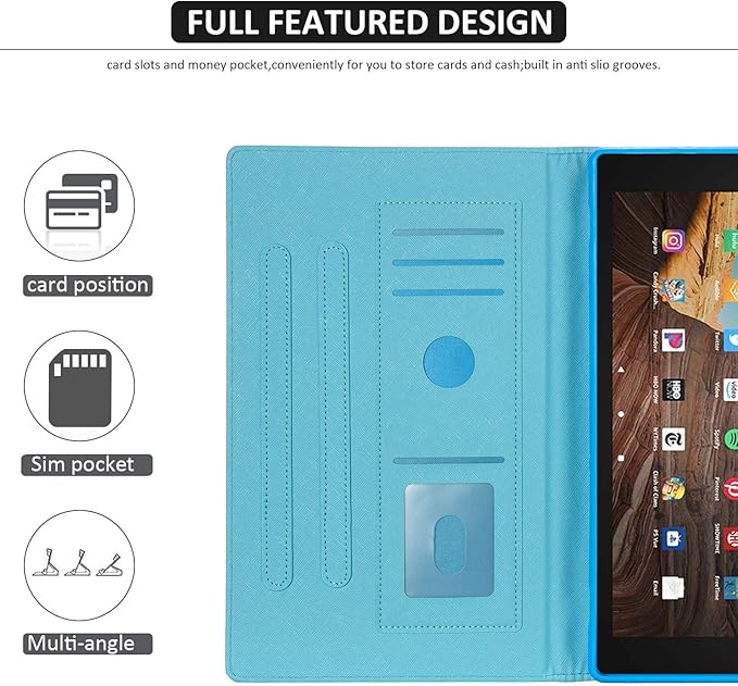 Dteck Folio Case for All-New Fire HD 10 Tablet (9th/7th/5th Generation 2019/2017/2015 Release) - Premium Leather Smart Stand Cover with Auto Wake/Sleep for Kindle Fire HD 10.1 Inch Chill Sea