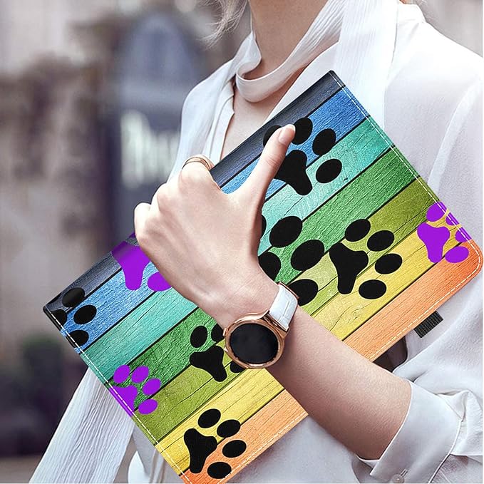 Case for Amazon Fire Max 11 Tablet (13th Generation 2023 Release) Multi-Angle Smart Stand Cover Auto Sleep/Wake for Fire 11 Max TabletRustic Rainbow Woodgrain Dog Paw